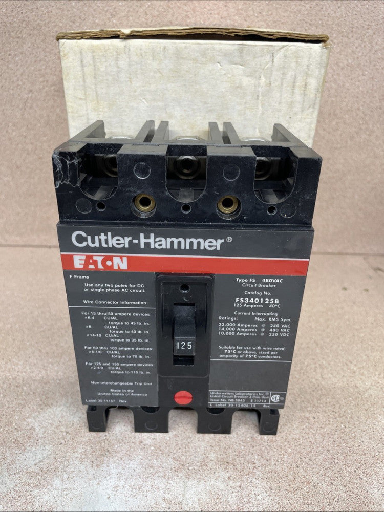 NTO Cutler-Hammer FS340125B Circuit Breaker 125A 3P 480V 3PH Type FS