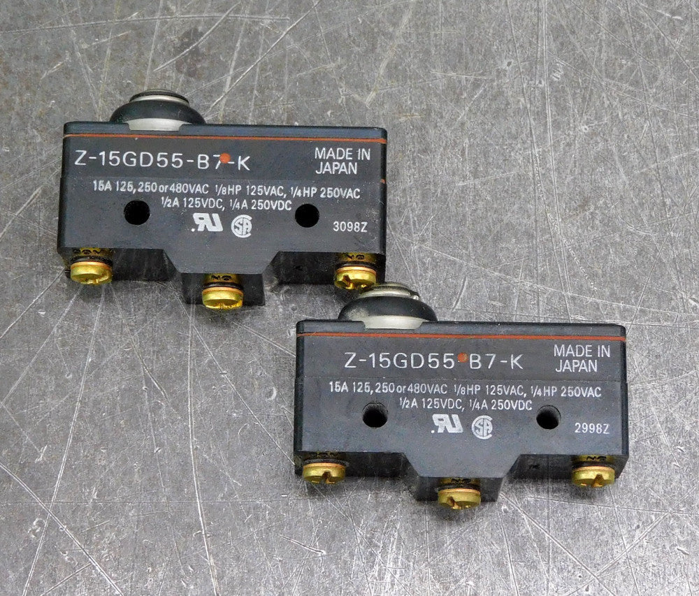 Omron Z-15GD55-B7-K Snap Action Switch 125 / 250 / 480V 15A Lot of Two (2)