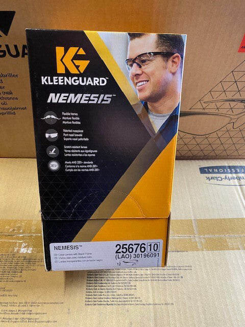 12 Pack Kleenguard Nemesis Safety Glasses Clear Lenses Black Frame 25676 (NEW)