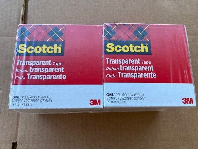 (12 PACK) Scotch 3M 600 Transparent Tape 1/2" x 72 Yards Non-Yellowing NEW
