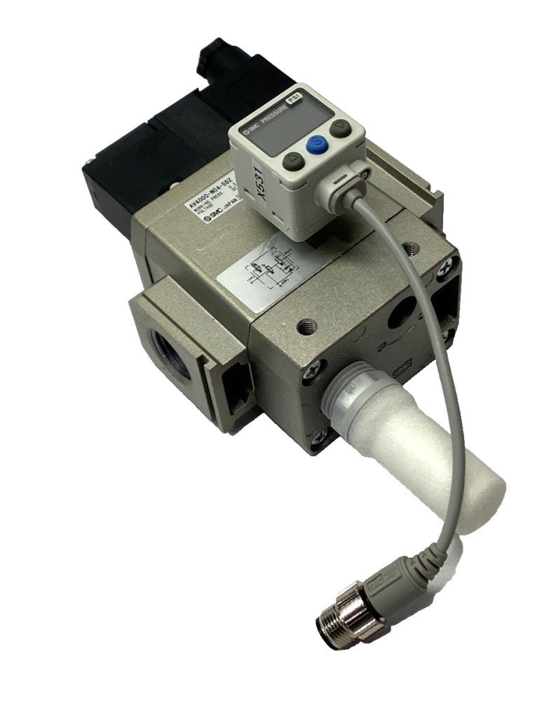 SMC AV4000-N04-5DZ Soft Start-Up Valve 1/2" Ports w/ ISE40A-N01-T-P Switch
