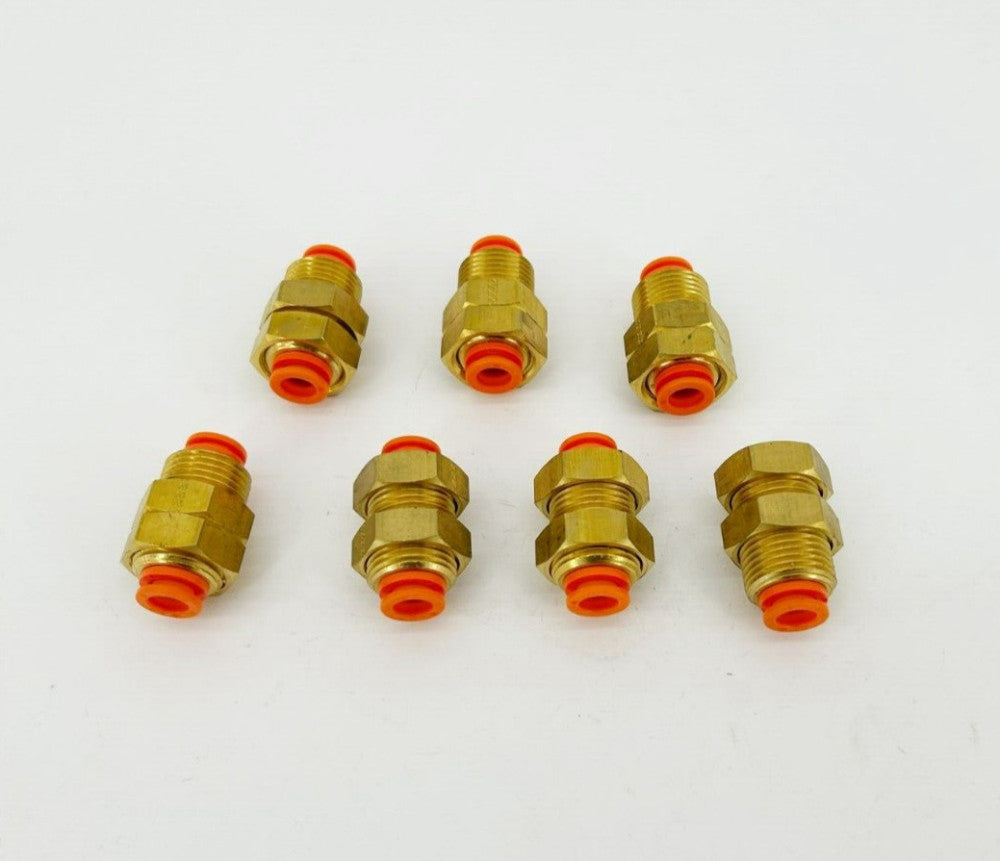 Lot of 7 New SMC KQ2E09-00A Bulkhead Unions, Brass, 5/16 in x 5/16 in Tube OD