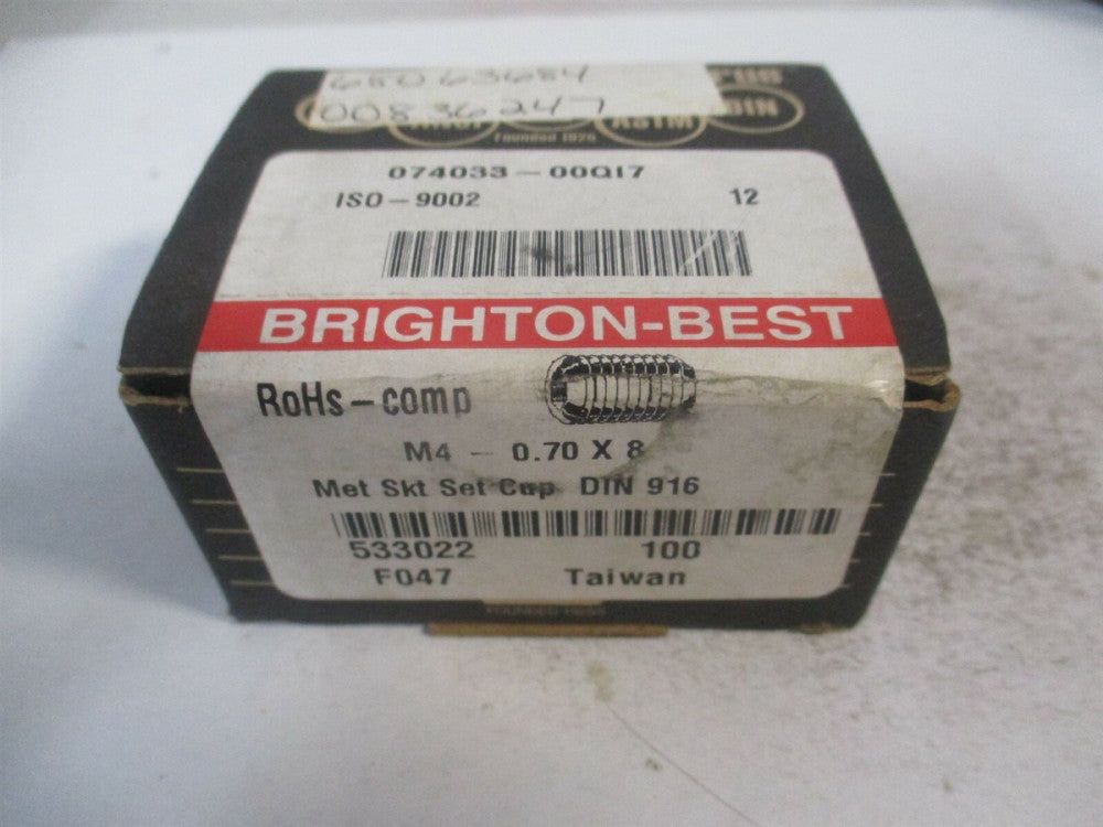 (533022P) M4x0.70 Metric Coarse 8mm OAL Alloy Cup Point Set Screw - Pack of 100