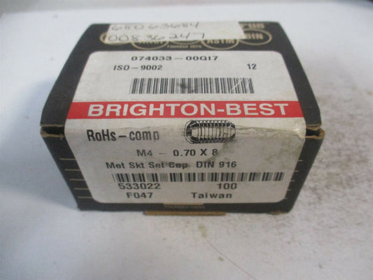 (533022P) M4x0.70 Metric Coarse 8mm OAL Alloy Cup Point Set Screw - Pack of 100
