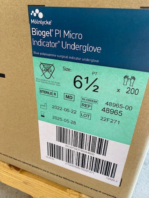 200 Pair Molnlycke 48965 Biogel PI Micro Indicator Underglove Size 6.5 Exp 05/25