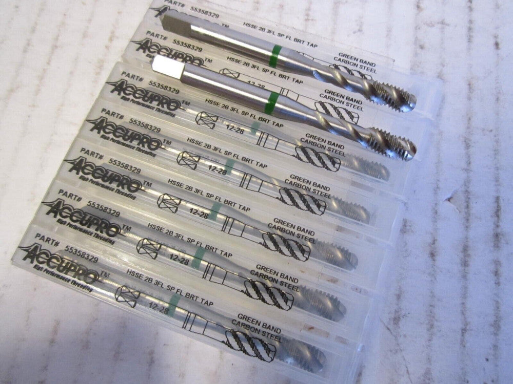 12-28 2B HSSE Spiral Flute Green Band 3Fl Carbon Steel Mod Bottoming Tap - Qty 3