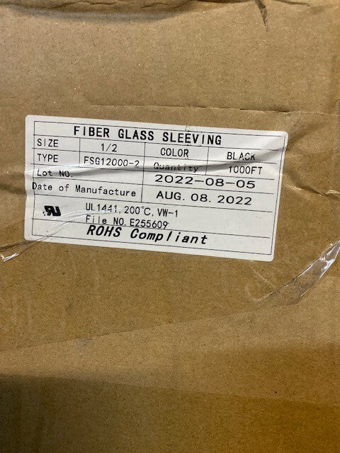 1/2 " FIBERGLASS SLEEVING, BLACK, 100 FEET, FSG12000-2