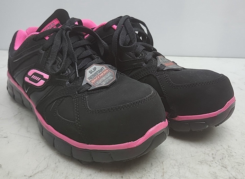Skechers 76553EW BKPK Sz 6.5 Women's Work Shoes Ew Black Alloy *USED