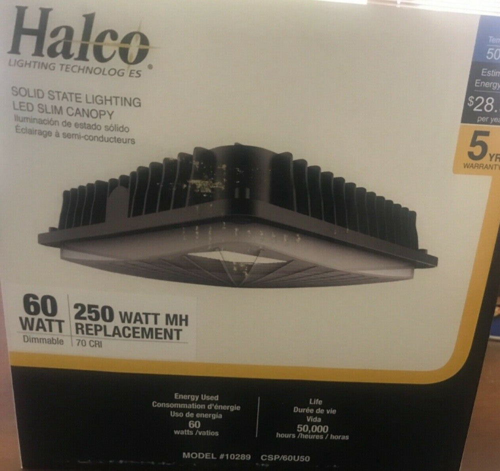 Halco 10289 CSP/60U50 SLIM CANOPY; PARKING GARAGE DISTRIBUTION; 60W; 120-277V; 5