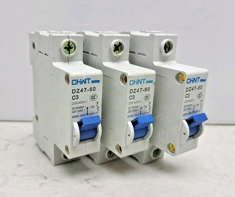 3 Pack Chint DZ47-60 C3 3A Circuit Breaker 1 Pole 230/400V~ GB10963.1