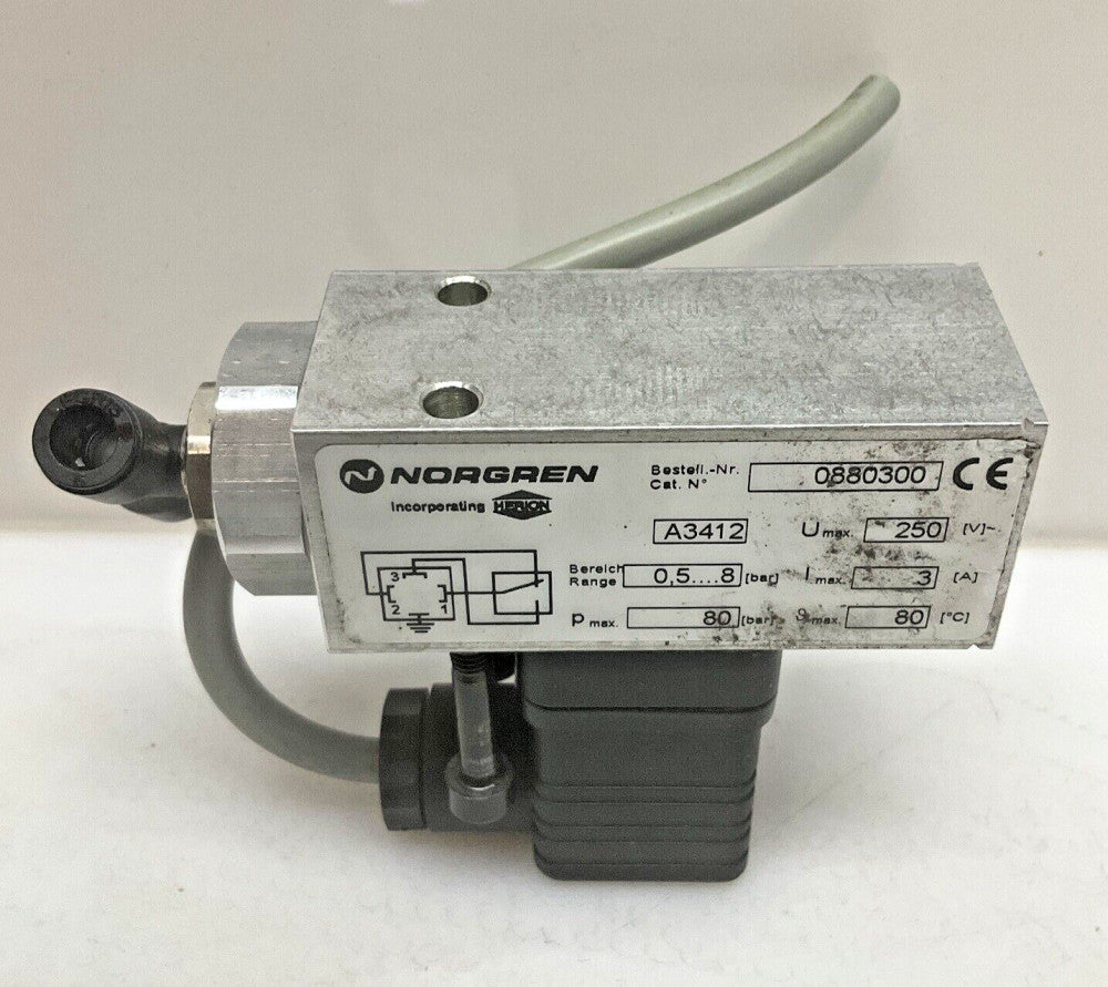 Norgren 0880300 Pneumatic Pressure Switch 1/4” Port 3 Amp IP65 Used