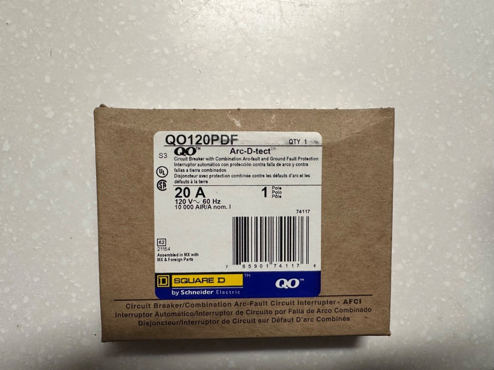 Schneider QO120PDF Square D QO 20A 1 Pole 120V Plug-in Mount Dual Function Mini