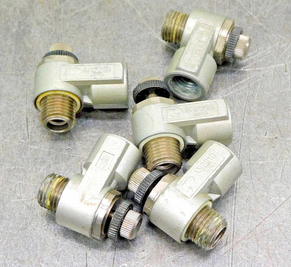SMC AS2210 Pneumatic Speed Flow Control Valve 1/4" NPT Lot of Five (5)