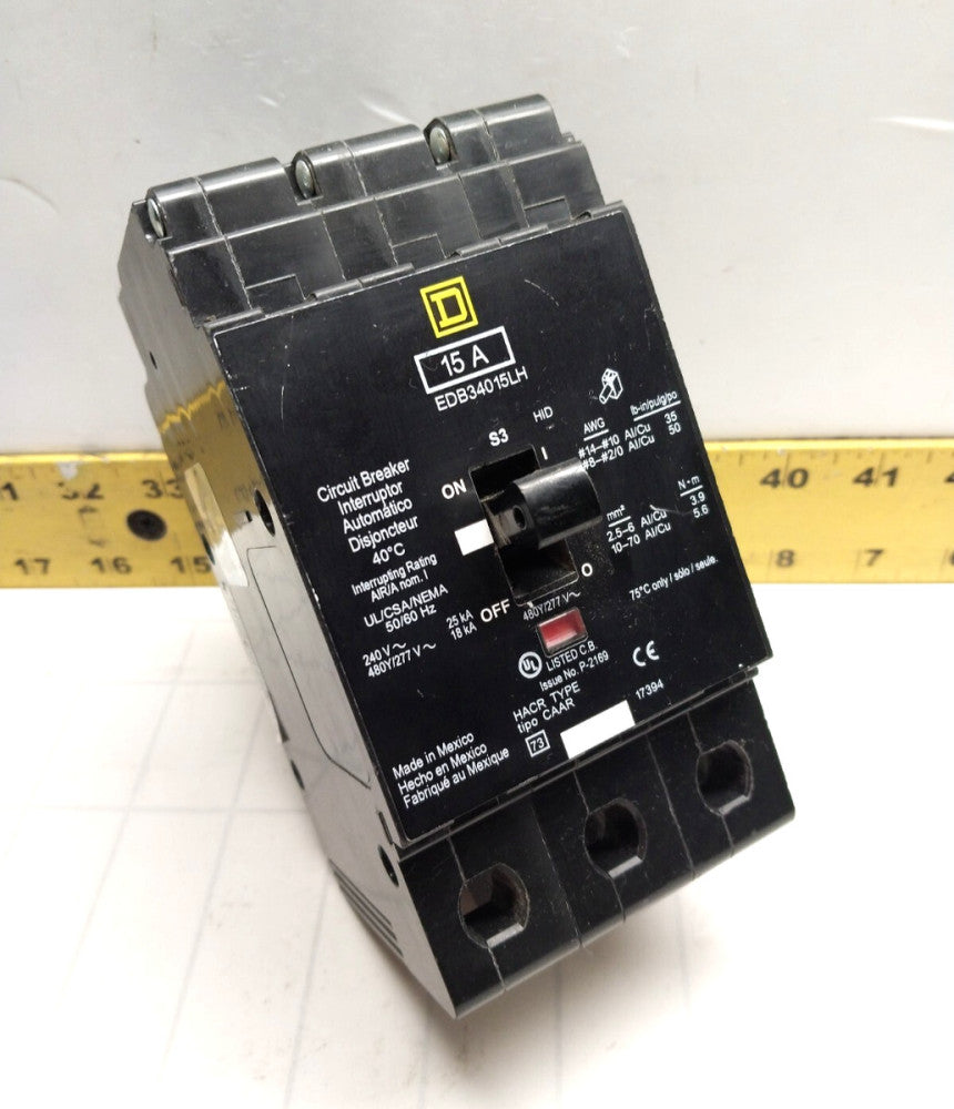 Square D 15 Amp Bolt-On Circuit Breaker 480Y/277 VAC 3 Pole  EDB34015LH