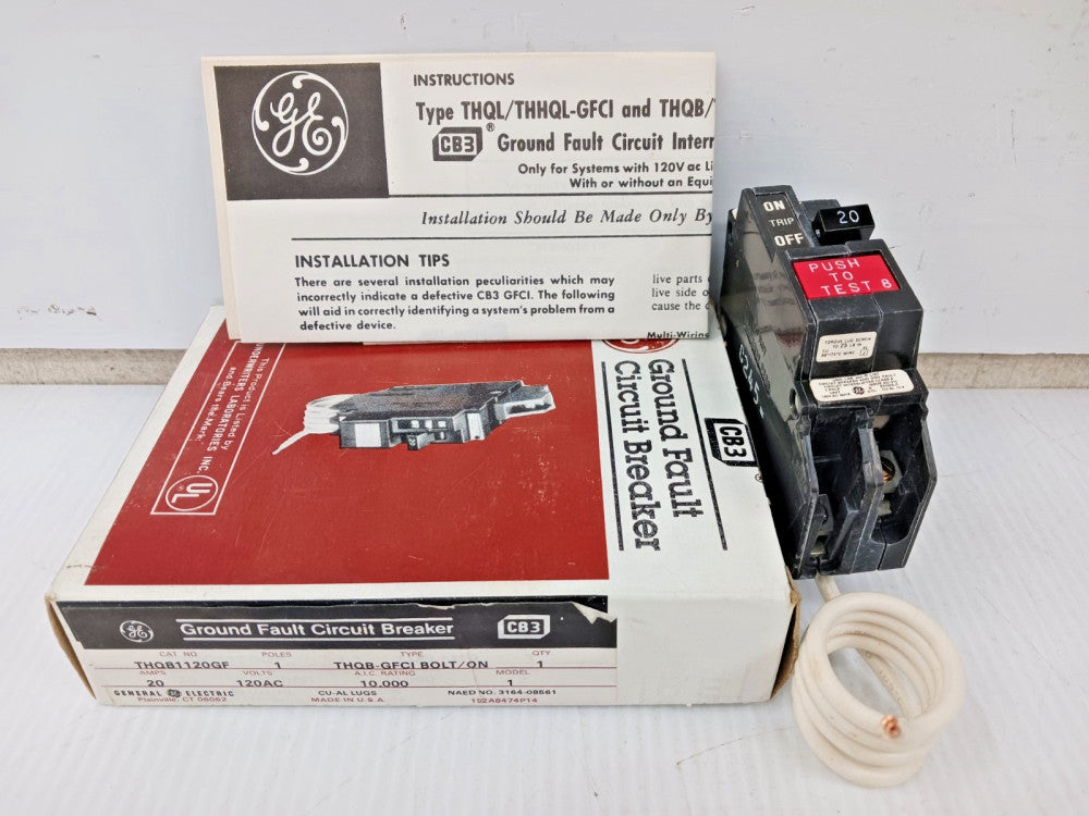 New GE 20 Amp Bolt-on Ground Fault Circuit Breaker 1 Pole 120 VAC THQB1120GF