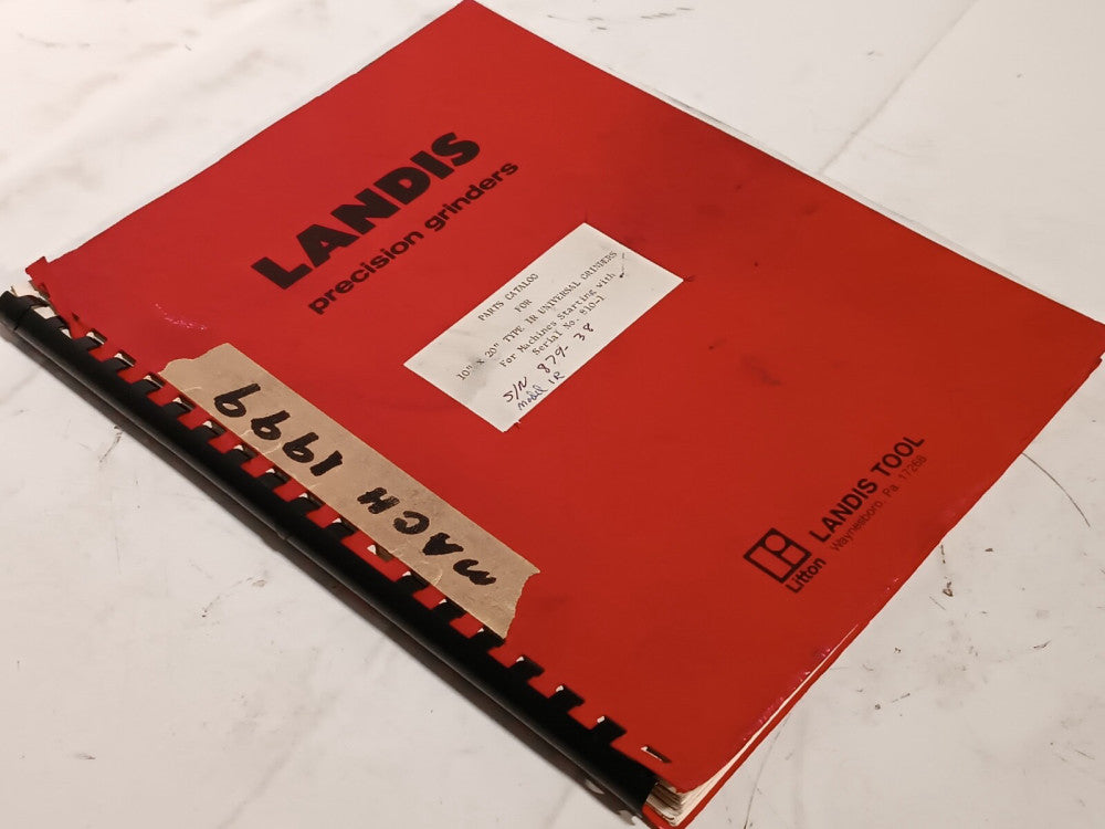 Landis Tool 10"x20" Type 1R Universal Grinder Machine Parts Catalog, as shown