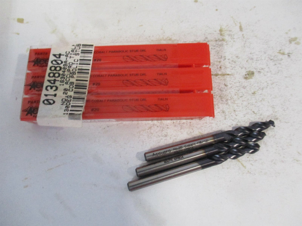 (1630409A-AC) #20 130° Parabolic Flute Cobalt Screw Machine Drill Bit - Qty 3