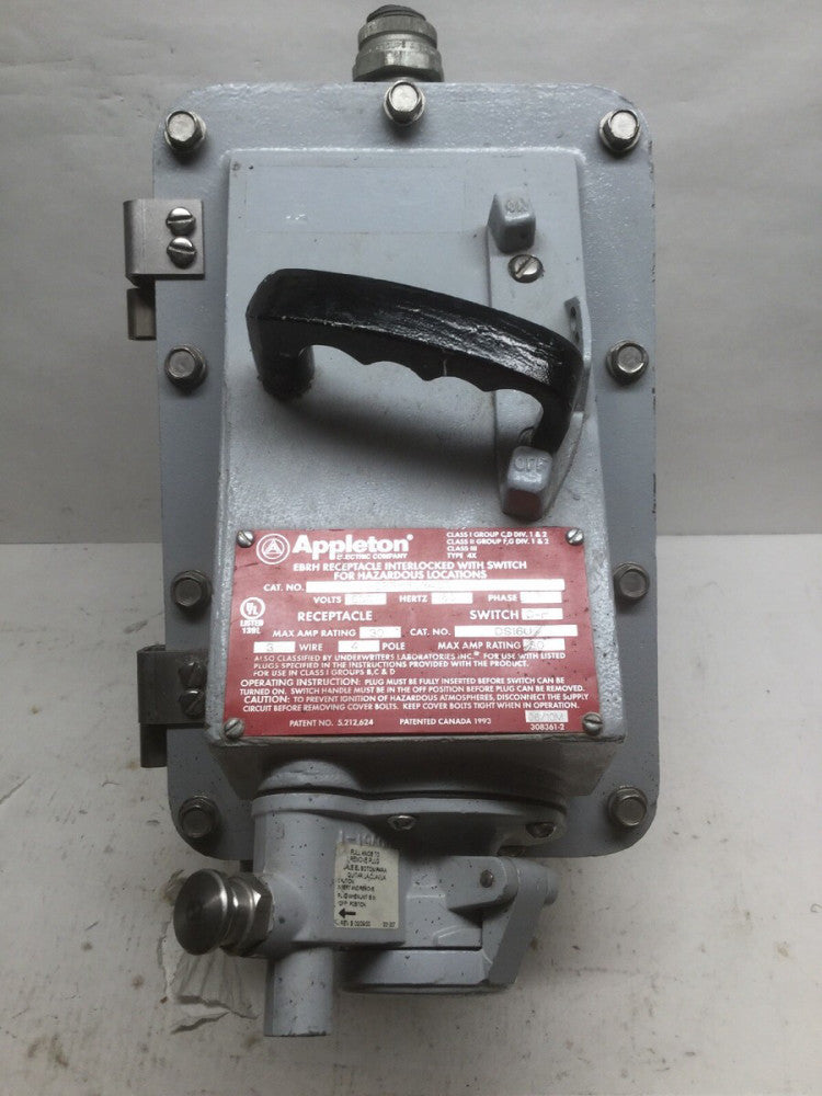 Appleton EBRH3034DS EBRH Receptacle W/Circuit Breaker 3 Phase 30 AMP 600V Lot 20