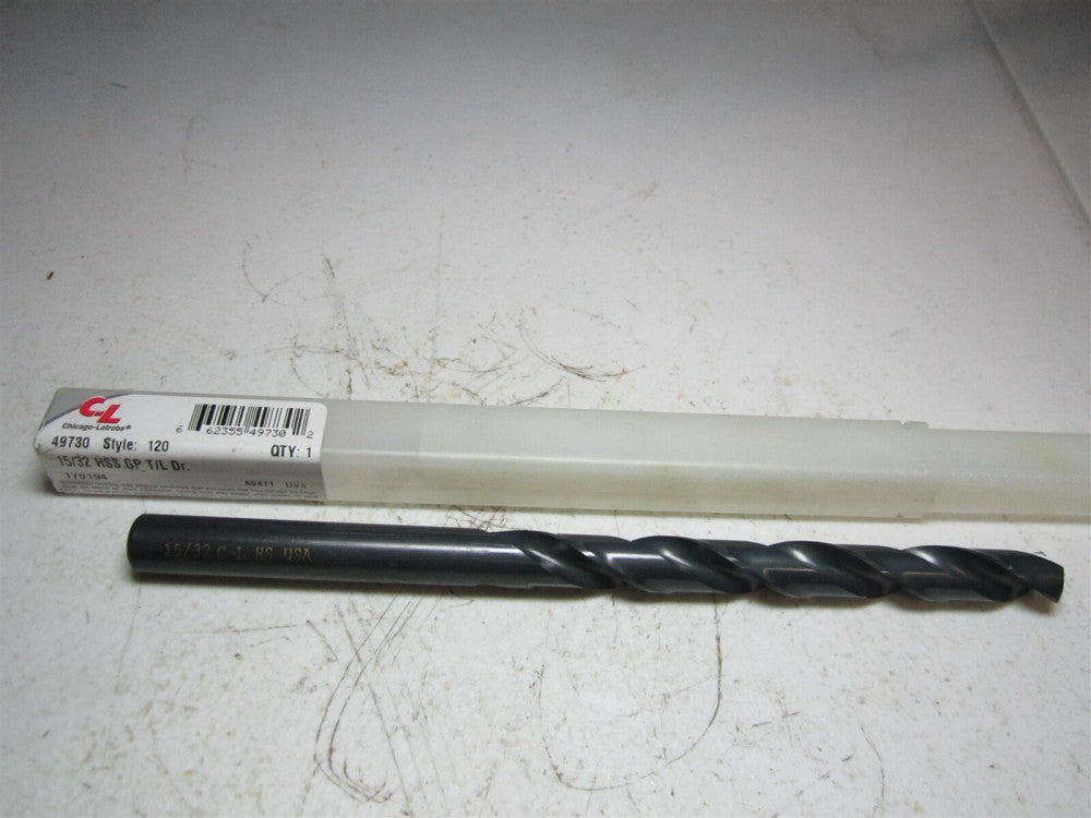 Chicago - Latrobe (49730) 15/32" 118° Spiral Flute HSS Taper Length Drill Bit