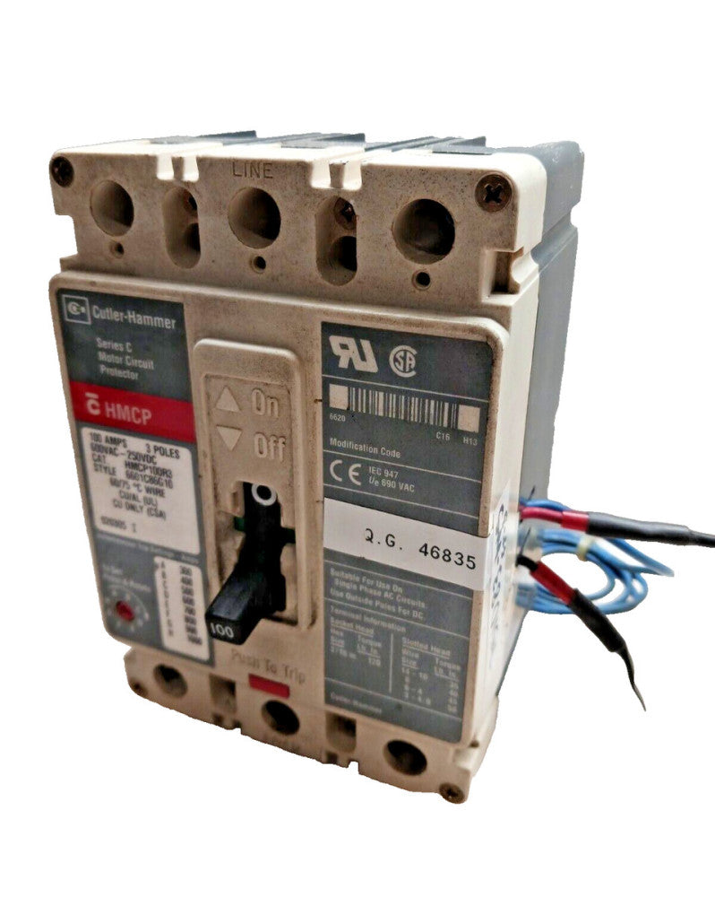 CUTLER HAMMER 100 AMP MOTOR CIRCUIT PROTECTOR WITH AUXILIARY 600 VAC  HMCP100R3