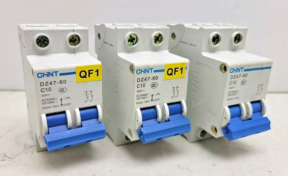 3 Pack Chint DZ47-60 C10 10A Circuit Breaker 2 Pole 400V~ GB10963.1