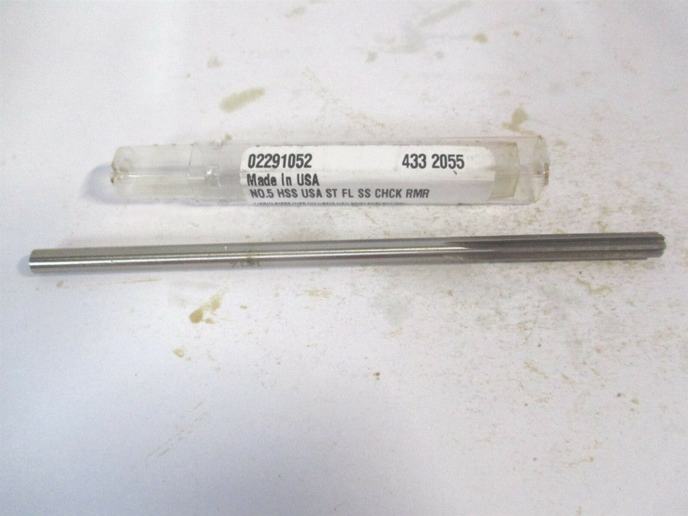 (433-0.2055) #5 1-1/4" x 5" OAL 6-Flute Straight Shank HSS Chucking Reamer 