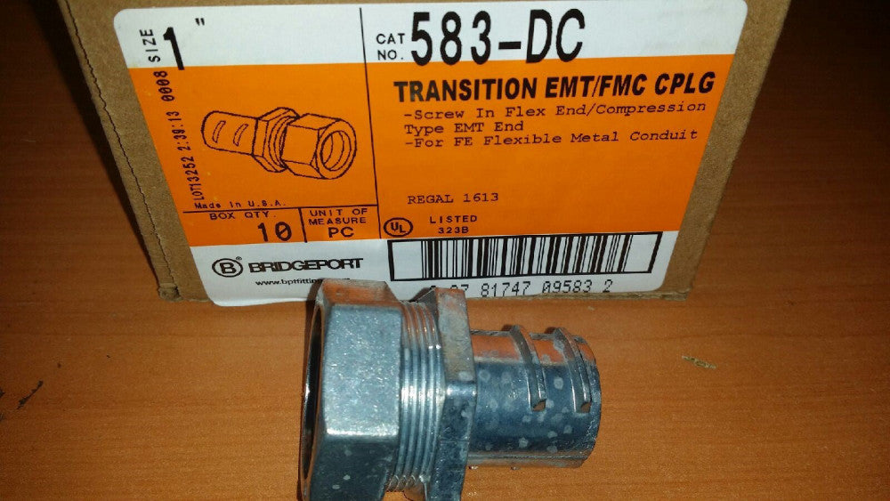 BOX OF 10 BRIDGEPORT 583DC 1" EMT TO 1" FLEX (SCREW IN) DIECAST COUPLING