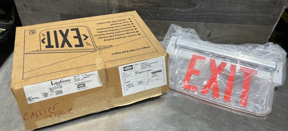Hubbell LEWSRXNA Edge-lit LED Exit sign, satin aluminum, Nos Surplus