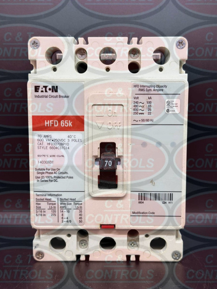 Eaton HFD3070 3P 70A 65kA Circuit Breaker USA Stock