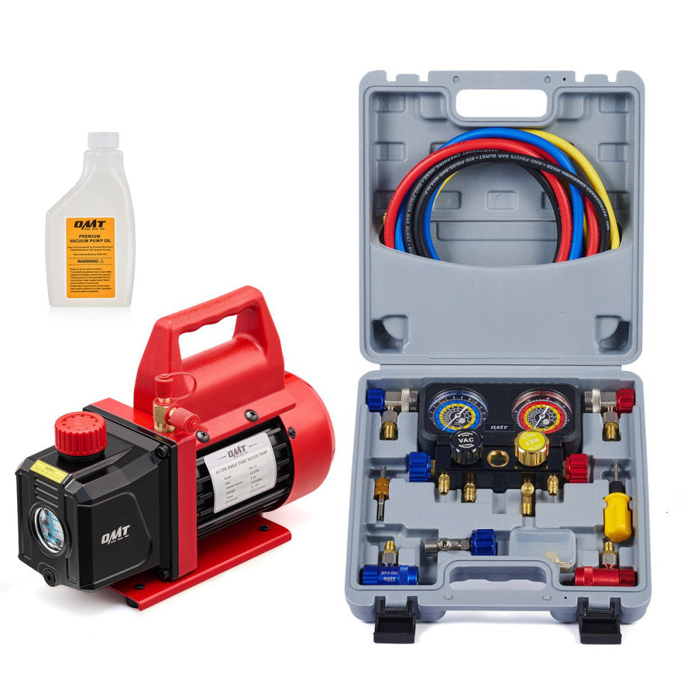 4.5CFM 1/3hp Vacuum Pump Gauge Set Auto HVAC Recharging and Evacuation Tool Kit 