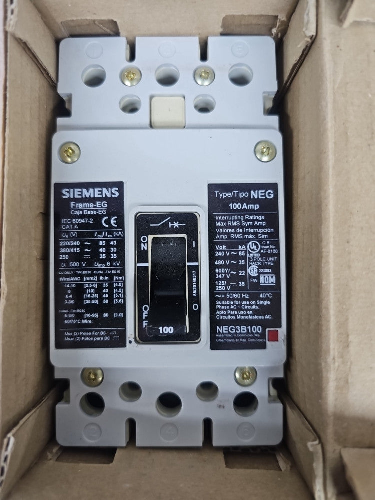 Siemens NEG3B100 Circuit Breaker 100A NOS