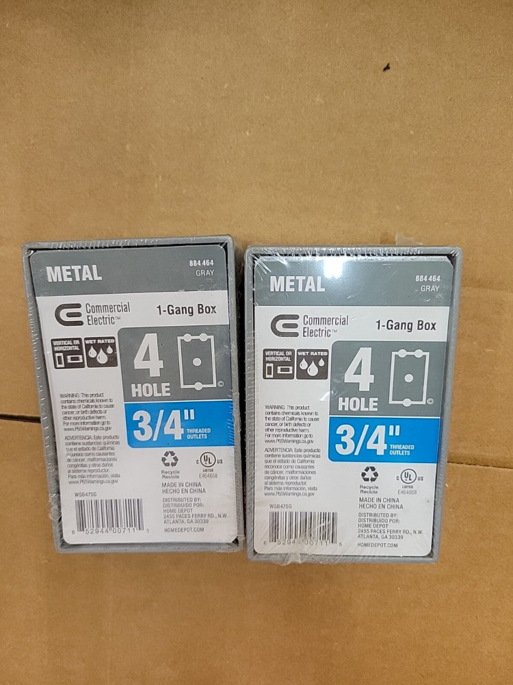LOT OF 2  Commercial Electric 1-Gang Weatherproof Gray Box with Three 3/4 in
