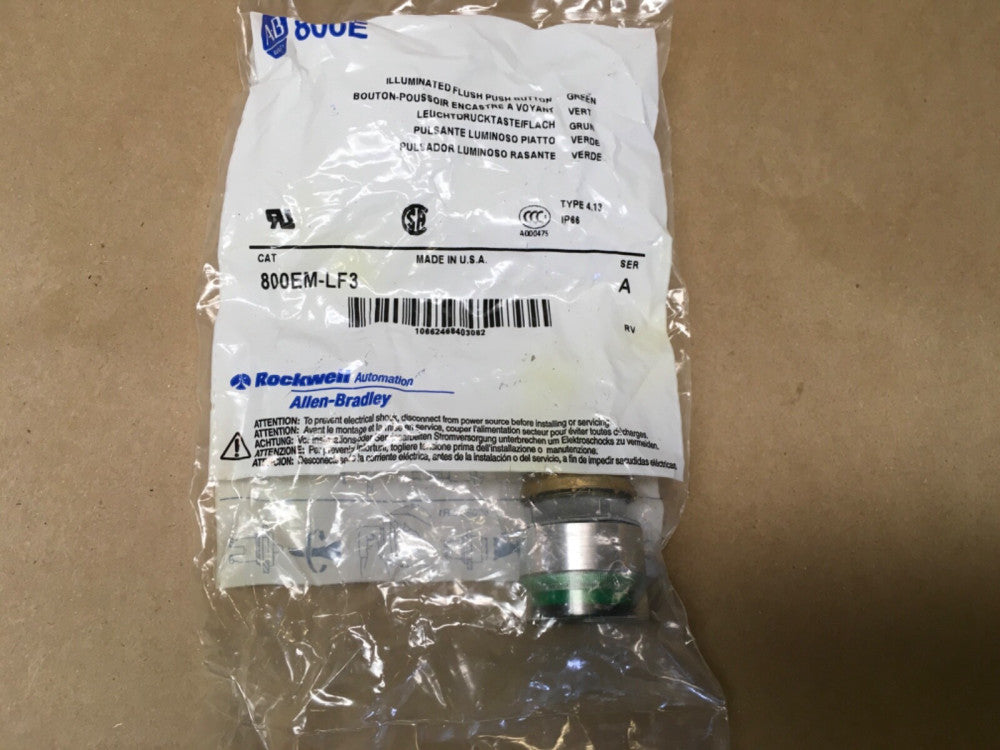 New Allen Bradley 800EM-LF3 Green Illuminated Flush Push Button (KB)