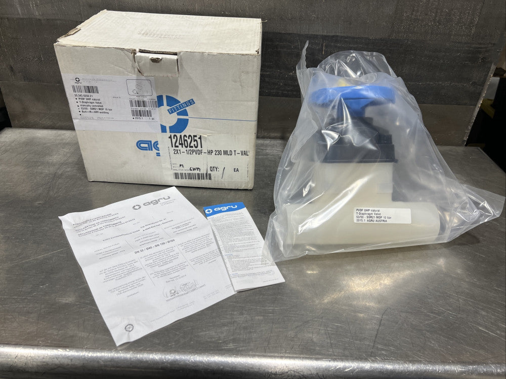 Agru T-Diaphragm Valve 35.343.6350.21 63/50 SDR21 MOP 10 Bar Nos Surplus