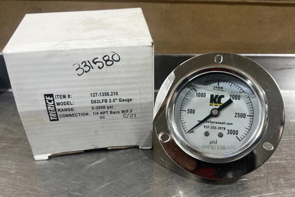 Trerice Item # 127-1356.210 Model D82LFB 2.5” Gauge 0-3000 Psi 1/4 Npt Nos