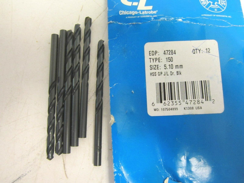 Chicago-Latrobe (47284) 5.10mm x 52mm x 86mm HSS Jobber Length Drill Bit - Qty 6