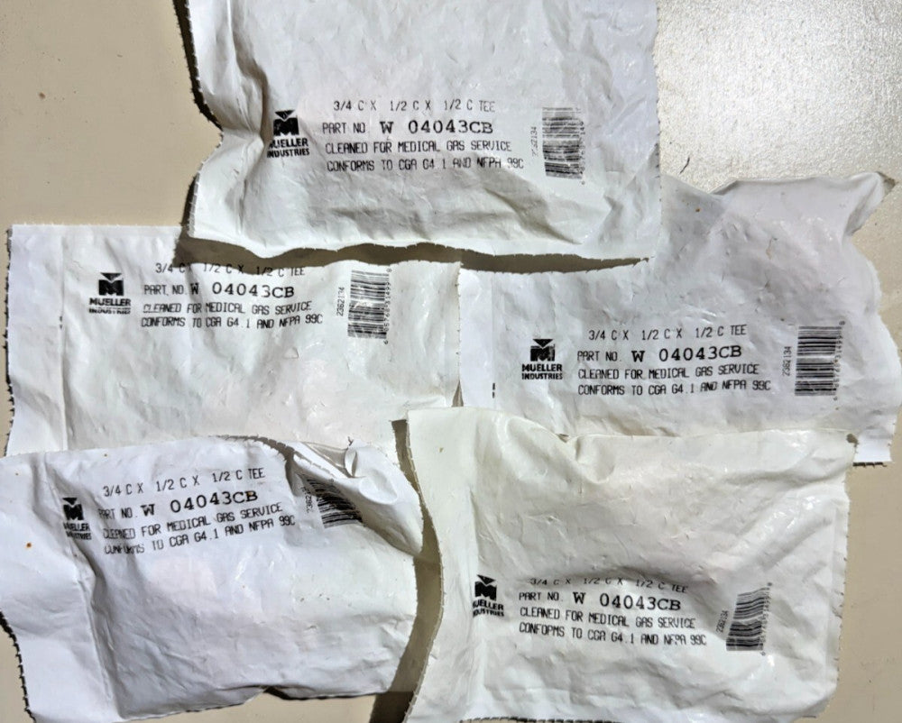 (Lot of 5) 1-Pack Mueller 3/4 C x 1/2 C x 1/2 C Copper Tee Pipe Fitting W 04043C