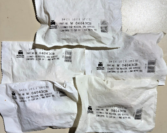 (Lot of 5) 1-Pack Mueller 3/4 C x 1/2 C x 1/2 C Copper Tee Pipe Fitting W 04043C