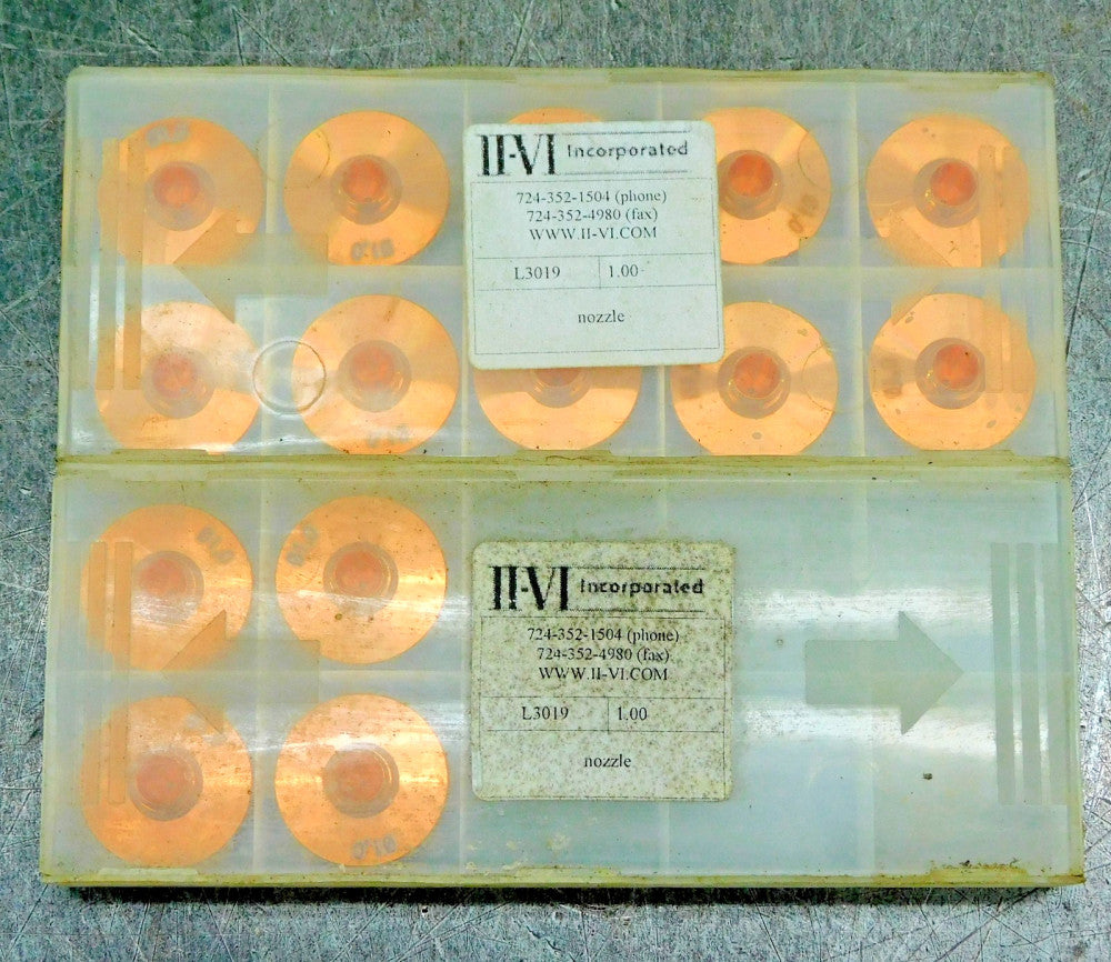 II-VI Incorporated L3019 C02 Copper Laser Nozzle 1.00" Lot of Fourteen (14)