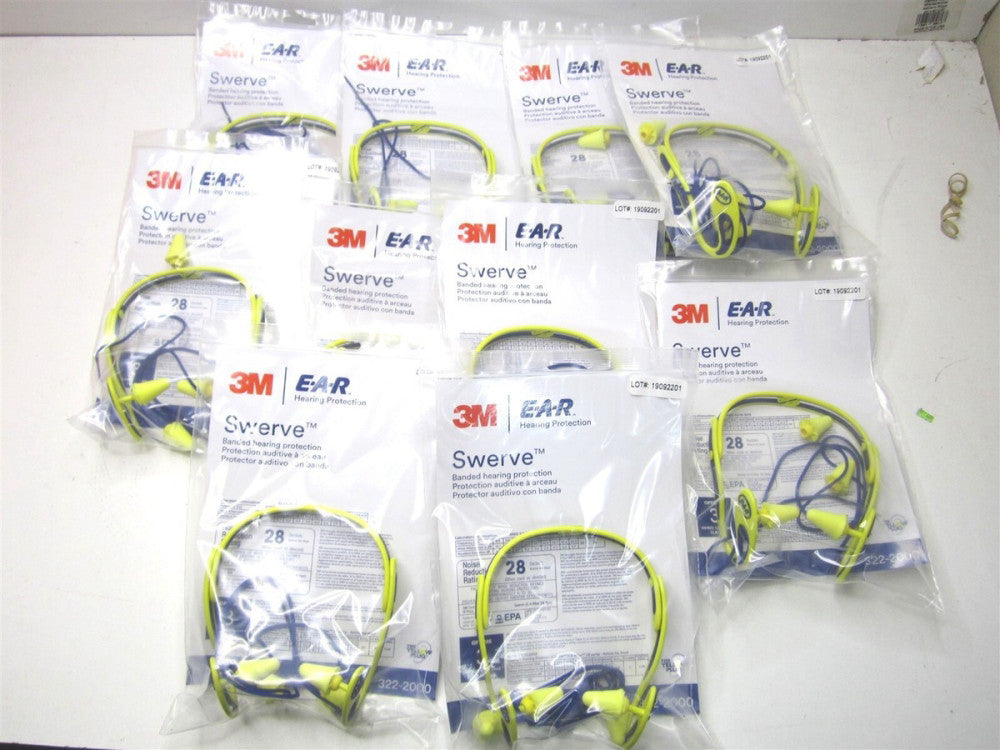 3M (322-2000) 28 dB NRR Yellow Reusable, Push-In Banded Ear Plugs - Lot of 10