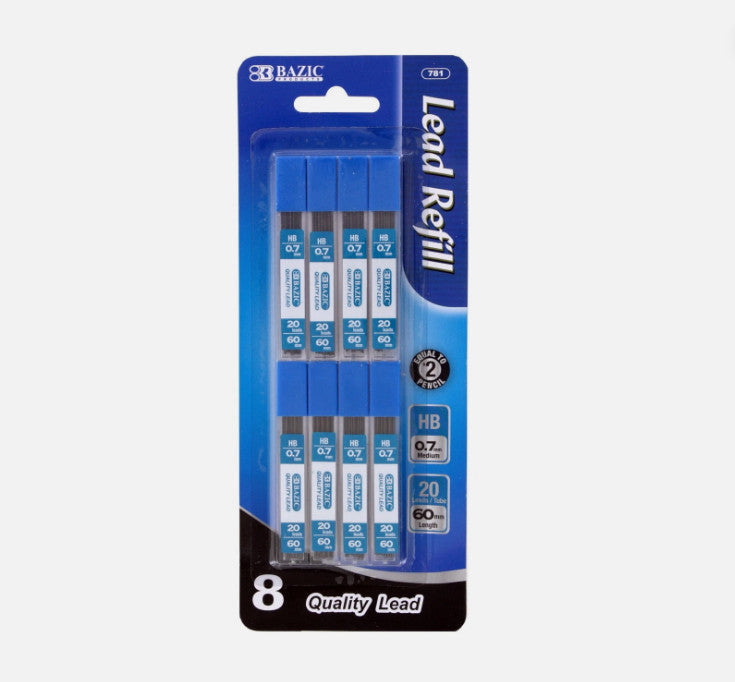 Bazic 0.7mm Mechanical Pencil Lead Refills, 20 Leads Per Tube, 8-Count