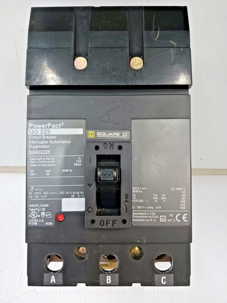 Square D PowerPact 225 Amp I-Line Circuit Breaker 3 Pole 240 VAC 65kA QGA32225
