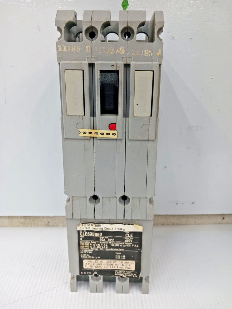 SIEMENS ITE 60 AMP CURRENT-LIMTING CIRCUIT BREAKER 3 POLE 600 VAC CLE63B060