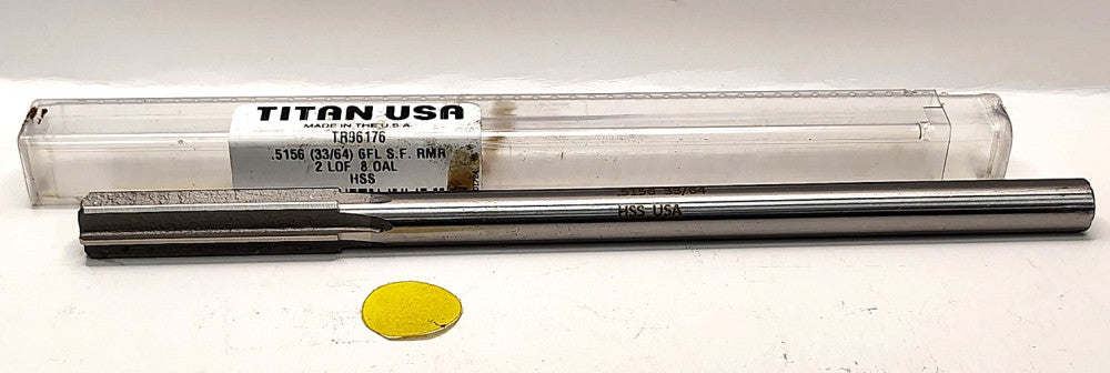 TITAN 33/64" (.5156)  CHUCKING REAMER 6 FLUTE 2" FLUTE LENGTH 8" OAL TR96176