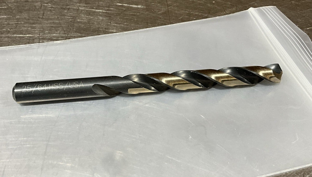 25/64" DRILL BIT HSS USA 118 degree chisel 6" Flute Length .3906 high