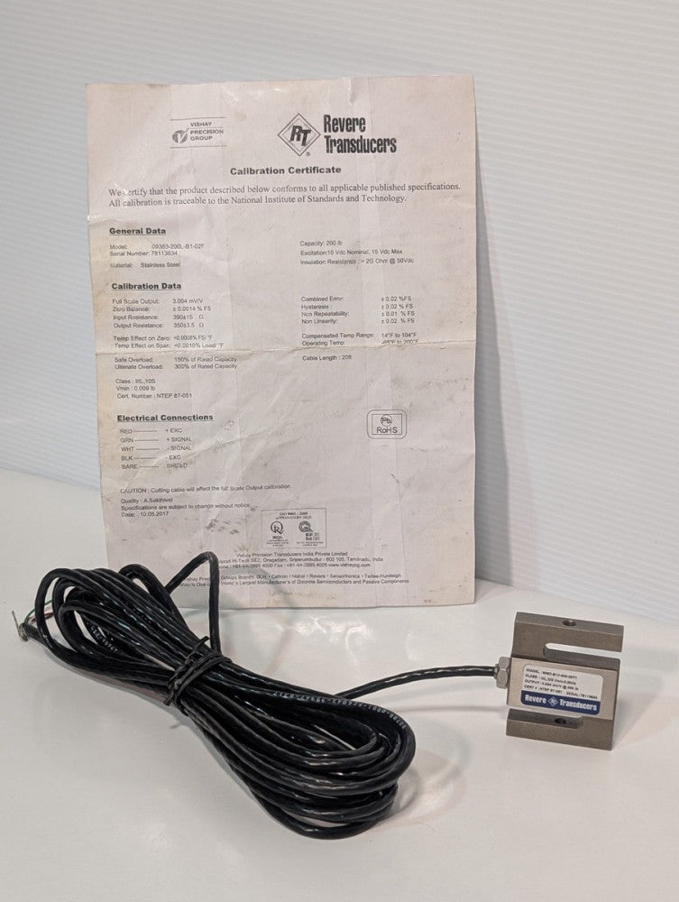 Revere Transducers 9363-B10-200-20T1 Stainless Steel S-Beam Load Cell