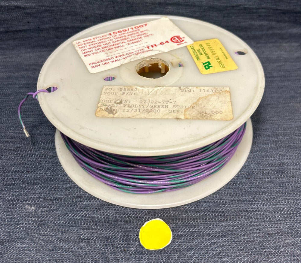 22-AWG VIOLET/GREEN STRIPED HOOK-UP WIRE 1000FT TINNED COPPER