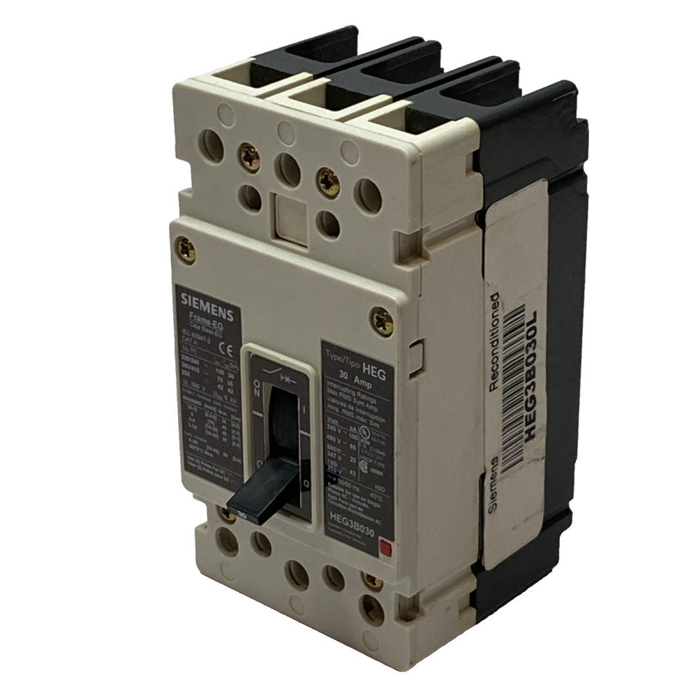 Siemens HEG3B030L Circuit Breaker 30A 600V 3PH 3 Pole Type HEG Frame EG