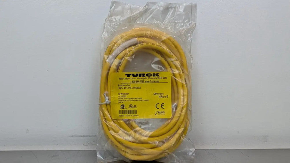 Turck RKC 4.4T-5-RSC 4.4T/S3060 Cordset U-34253 M12 Male/Female 4-Pin 5m Yellow