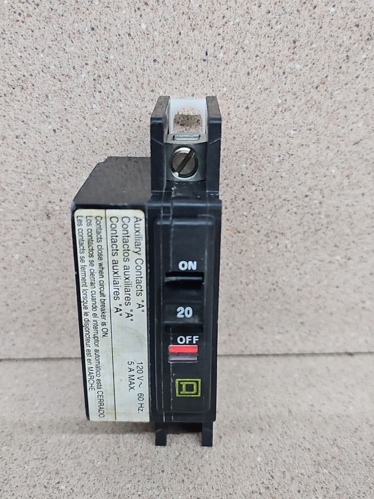 SQUARE D QOU1201200 Single Pole 20 AMP Circuit Breaker W/ AUXILIARY CONTACTS